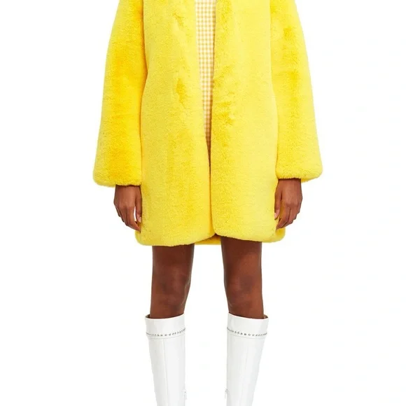 LEMONPLET by Choyo Teddy Faux Fur Hoodie Coat Vibrant Yellow S